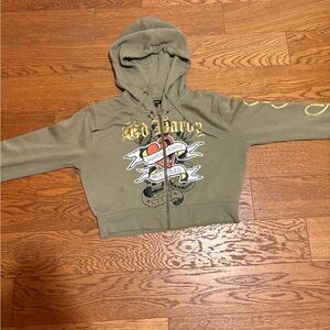 Ed Hardy Kids Khaki Hoodie with Graphic Design